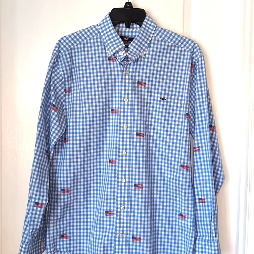 Vineyard Vines USA Flag Blue Check Tucker Shirt. Size Small - Picture 4 of 14